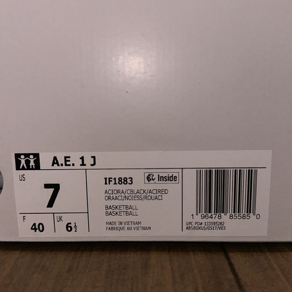 ADIDAS AE 1 ANTHONY EDWARDS WITH LOVE ACID ORANGE/BLACK US Size 7, Used - Picture 8 of 8